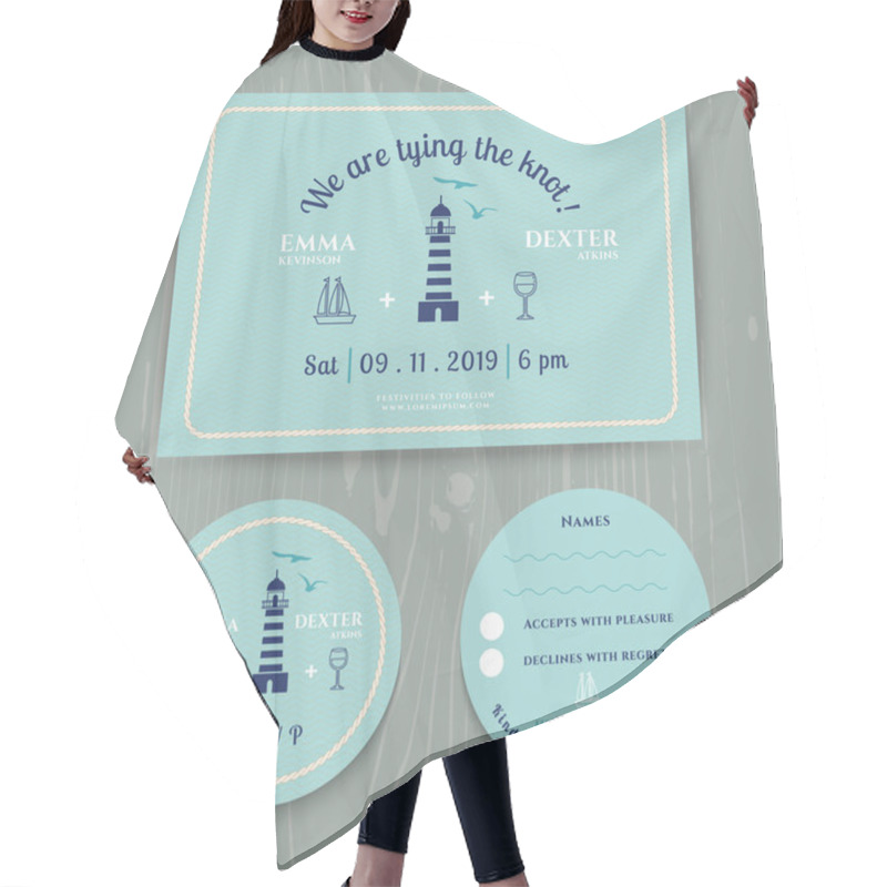 Personality  Nautical Light House Wedding Invitation And RSVP Card Template Set Hair Cutting Cape