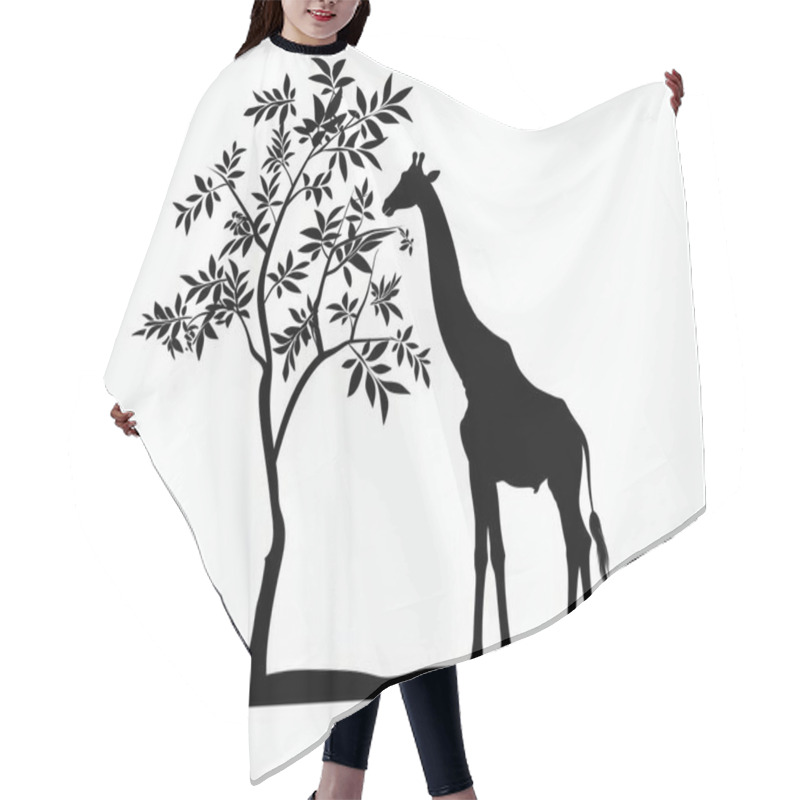 Personality  Silhouette Of A Giraffe Grazing Beside A Tree, Creating A Serene And Tranquil Scene. Hair Cutting Cape