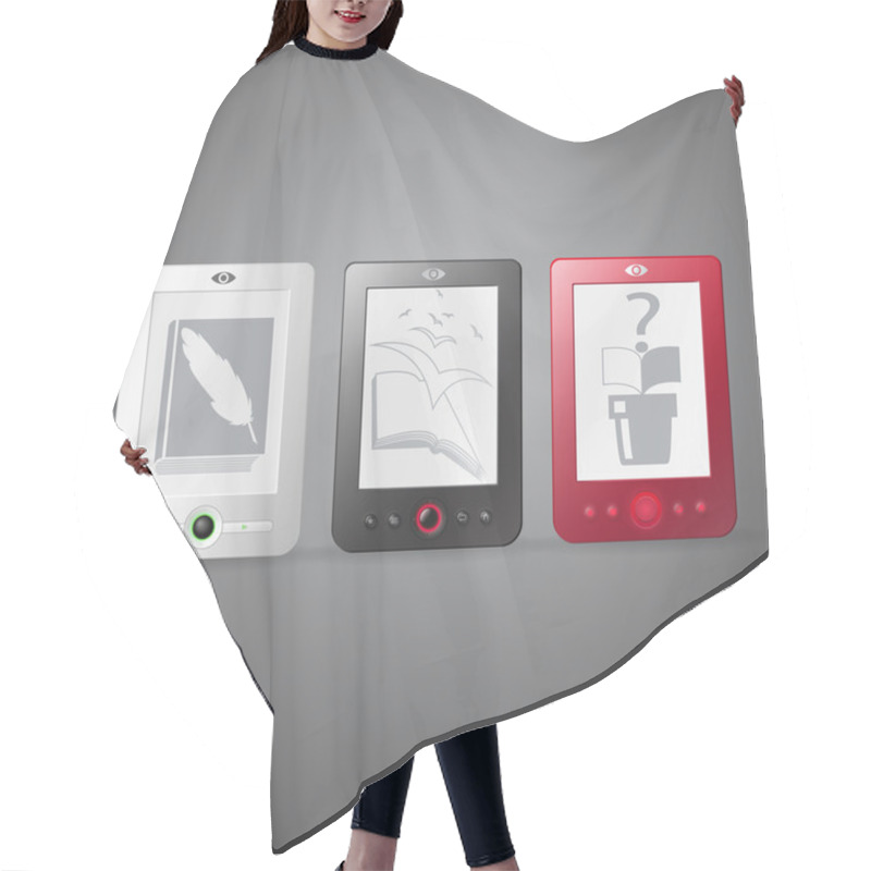 Personality  Vector Set Of E-readers. Hair Cutting Cape