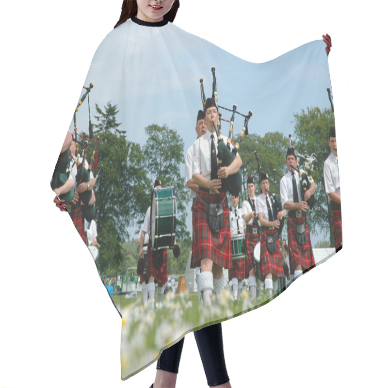 Personality  Marching Scottish Band Marchin On Grass Hair Cutting Cape