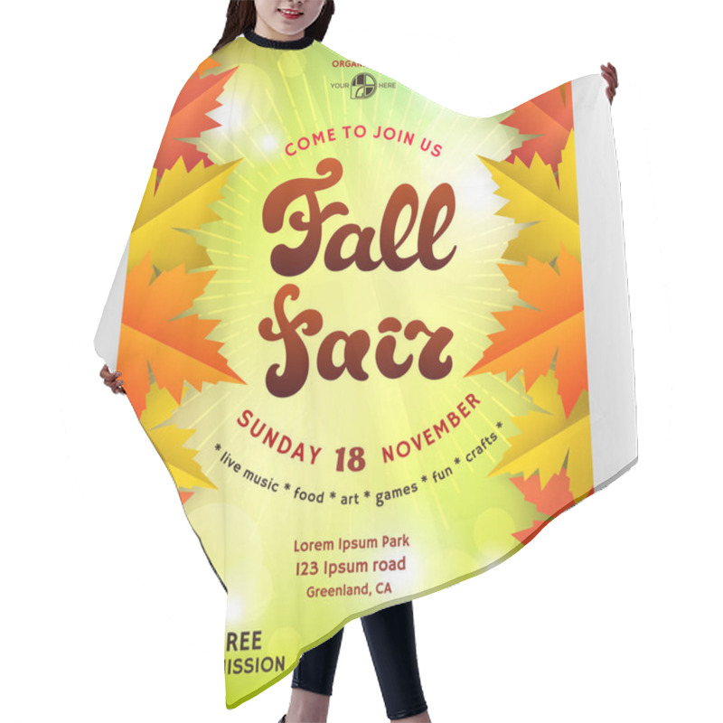 Personality  Fall Fair Poster Design. Template For Invitation. Customized Text And Abstract Maple Leaves. Bright Colorful Background With Shadows, Bokeh Effect And Shines. Vector Illustration. Hair Cutting Cape