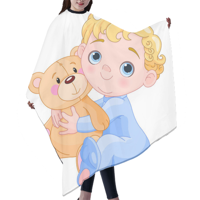 Personality  Cute Baby With Teddy Bear Vector Illustration  Hair Cutting Cape