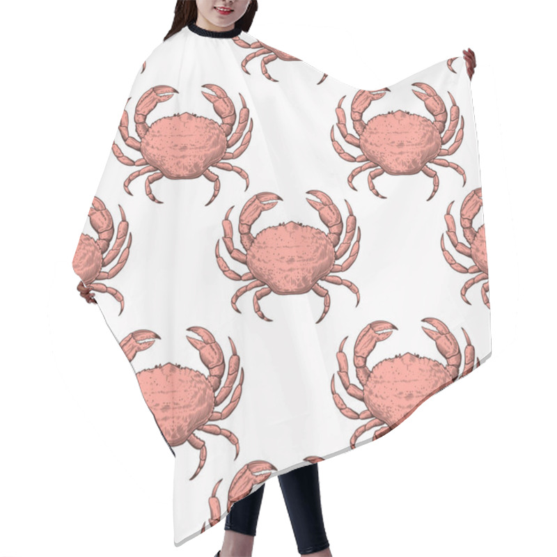 Personality  Vintage Seamless Pattern With Hand Drawn Crabs In Sketch Engraving Style. Sea Food Print For Textile And Wrapping Paper. Hair Cutting Cape