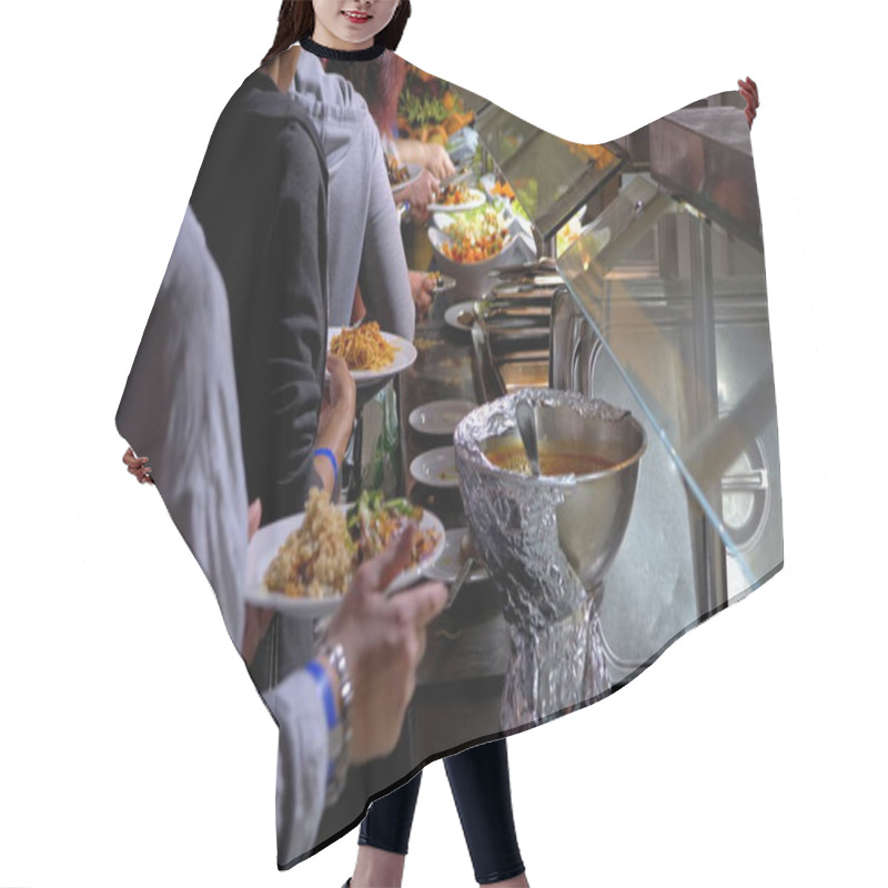 Personality  Various Ready-made Meals On The Counter In Dining Room Self-service. Hair Cutting Cape