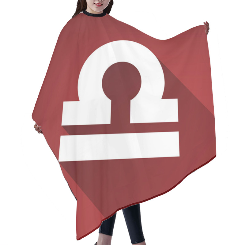 Personality  Libra Sign Illustration. Vector. White Icon With Limitless Shadow At Ruby Red Background. Hair Cutting Cape