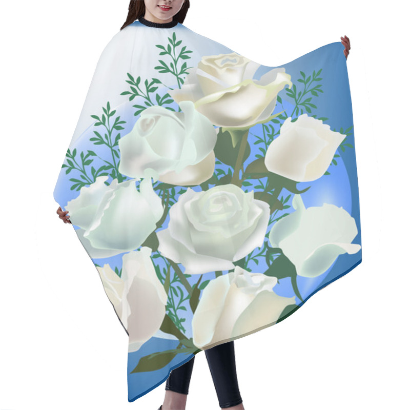 Personality  Eight White Roses On Blue Hair Cutting Cape