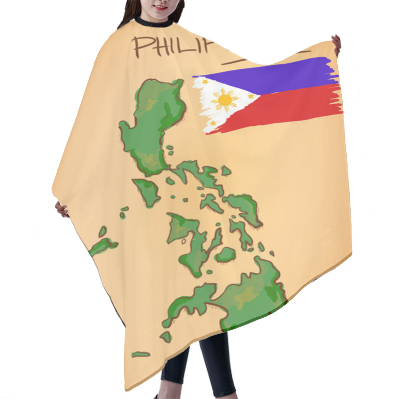 Personality  Philippines Map And National Flag Vector Hair Cutting Cape