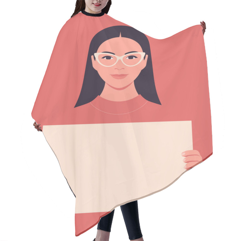 Personality  A Latin American Woman Holds A Poster Without Text In Her Hands. Portrait Of A Protesting Student On A White Background. Feminism And Women's Rights. Vector Illustration In A Flat Style Hair Cutting Cape