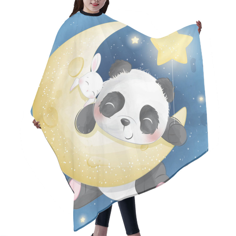 Personality  Cute Panda With Bunny Illustration Hair Cutting Cape