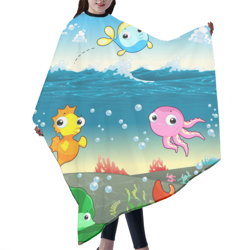 Personality  Funny Marine Family In The Sea. Hair Cutting Cape