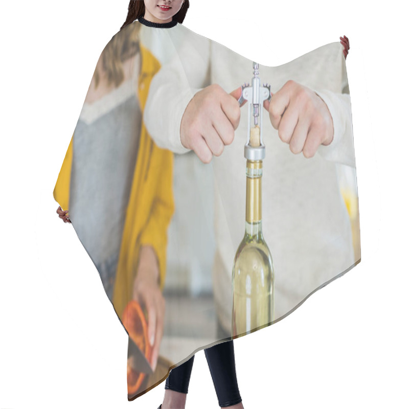 Personality  Young Couple With Wine Hair Cutting Cape