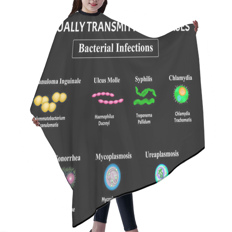 Personality  Syphilis, Spirochaete, Treponema, Gonococcus, Gonorrhea, Chlamydiosis, Chlamydia, Mycoplasma, Ureaplasma Bacterial Infection Set. Sexually Transmitted Diseases. Infographics. Vector Illustration Hair Cutting Cape