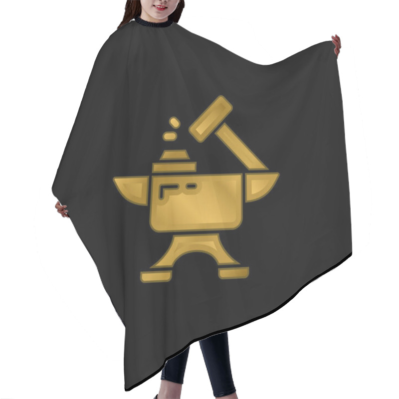 Personality  Blacksmith Gold Plated Metalic Icon Or Logo Vector Hair Cutting Cape