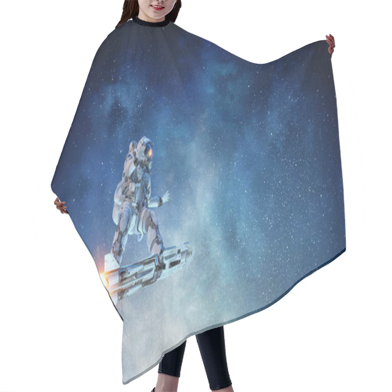 Personality  Spaceman On Flying Board. Mixed Media Hair Cutting Cape