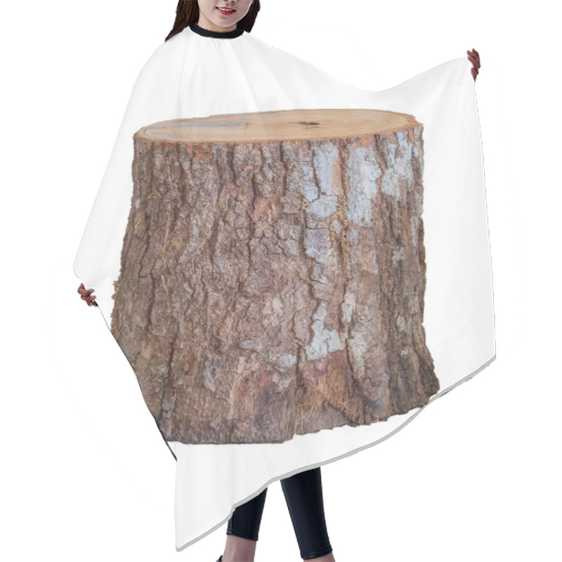 Personality  Isolated Grunge Log Stool Or Chair Craft Artisan Handmade Furniture On White Background. Hair Cutting Cape