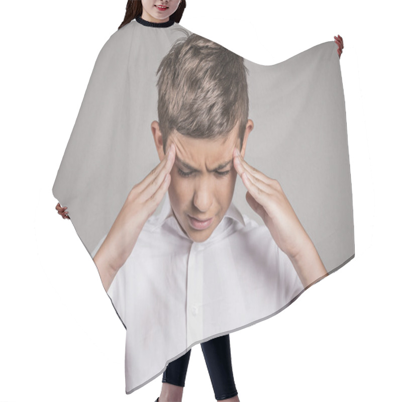 Personality  Stressed Teenager Boy Hair Cutting Cape