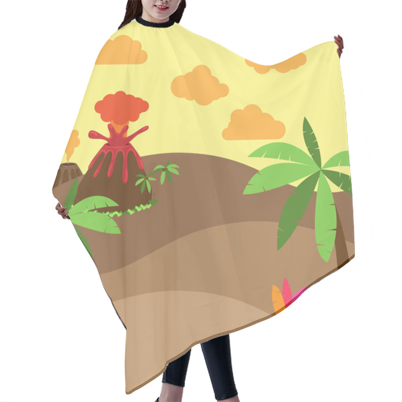 Personality  Cute Cartoon Vector Background Of Desert, Jungle Or Dinosaur Era Landscape Hair Cutting Cape