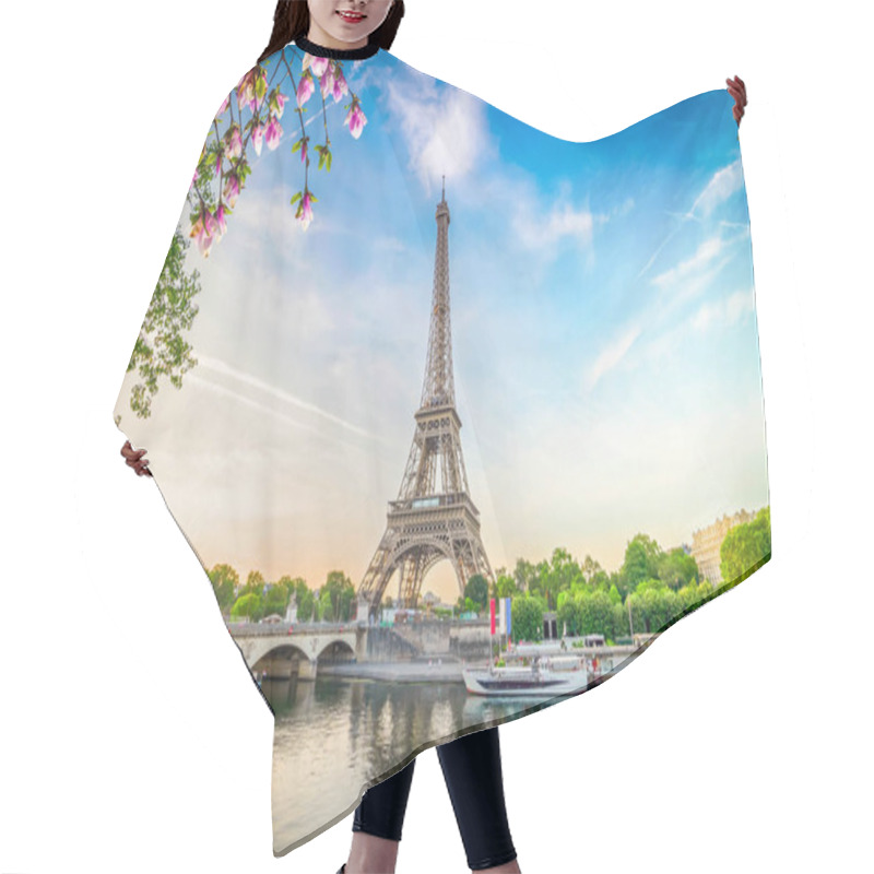 Personality  Paris Eiffel Tower And River Seine With Sunrise In Paris, France. Eiffel Tower Is One Of The Most Iconic Landmarks Of Paris, Web Banner Format Hair Cutting Cape