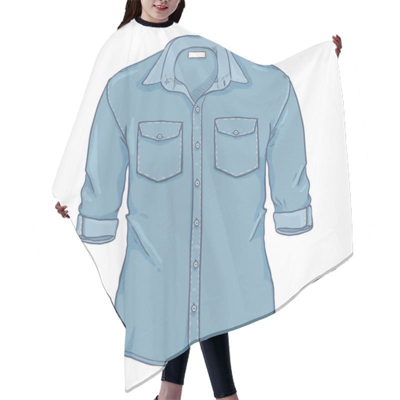 Personality  Vector Blue Denim Shirt With Roll Up Sleeves Hair Cutting Cape