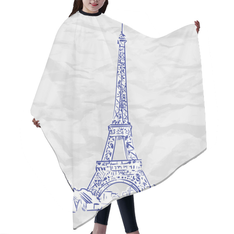 Personality  Vector Illustration With Eiffel Tower. Hair Cutting Cape