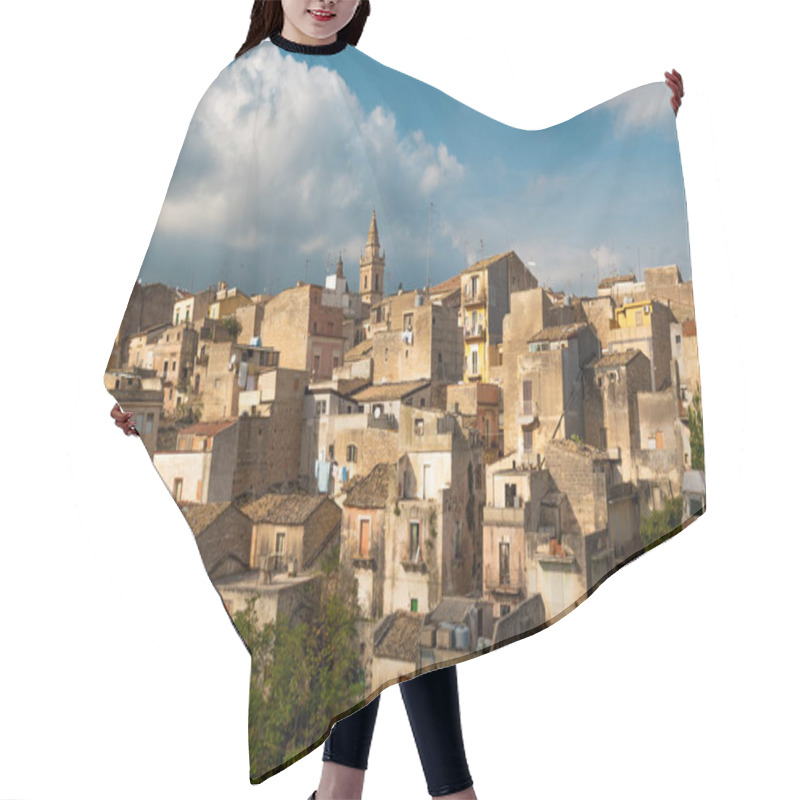 Personality  Authentic View Of A Sicilian Village Showcasing Unique Architecture Under A Cloudy Sky. Hair Cutting Cape