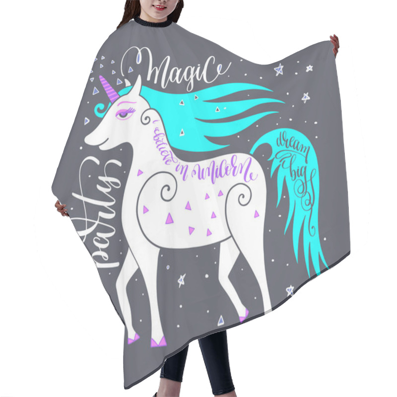 Personality  Magic Party Poster With Unicorn And Hand Letterin Hair Cutting Cape