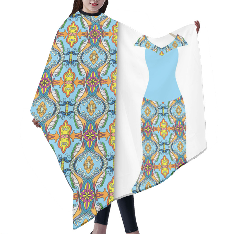 Personality  Womens Dress On A Hanger And Seamless Geometric Pattern Hair Cutting Cape