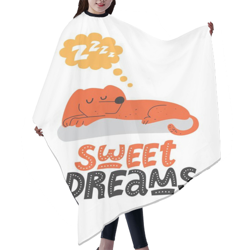 Personality  Illustration Of A Sleeping Dog In Cartoon Style. Lettering Hand Drawn Sweet Dreams In Cartoon Style Hair Cutting Cape