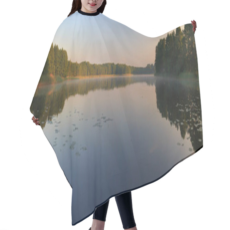 Personality  Panorama. Beautiful Lake At Dawn. Hair Cutting Cape