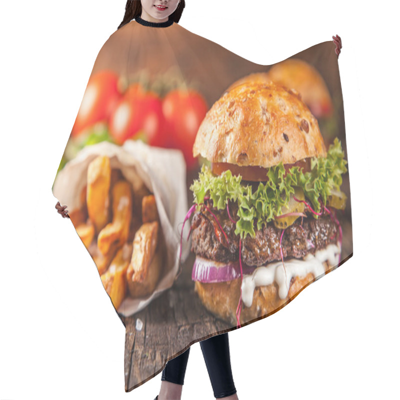 Personality  Close-up Of Home Made Burgers Hair Cutting Cape