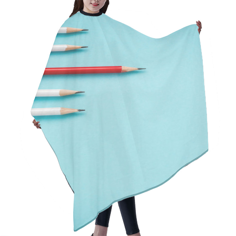 Personality  Top View Of Sharpened White And Red Pencils Isolated On Blue  Hair Cutting Cape