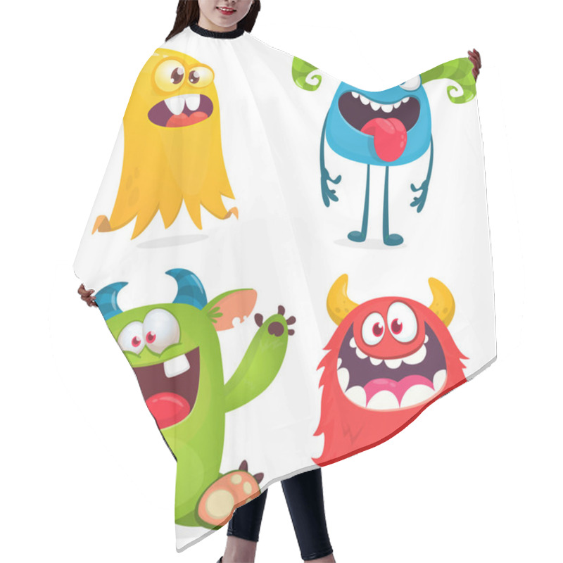 Personality  Cute Cartoon Monsters. Set Of Cartoon Monsters: Ghost, Goblin, Bigfoot Yeti, Troll, Dragon And Alien . Halloween Design Hair Cutting Cape