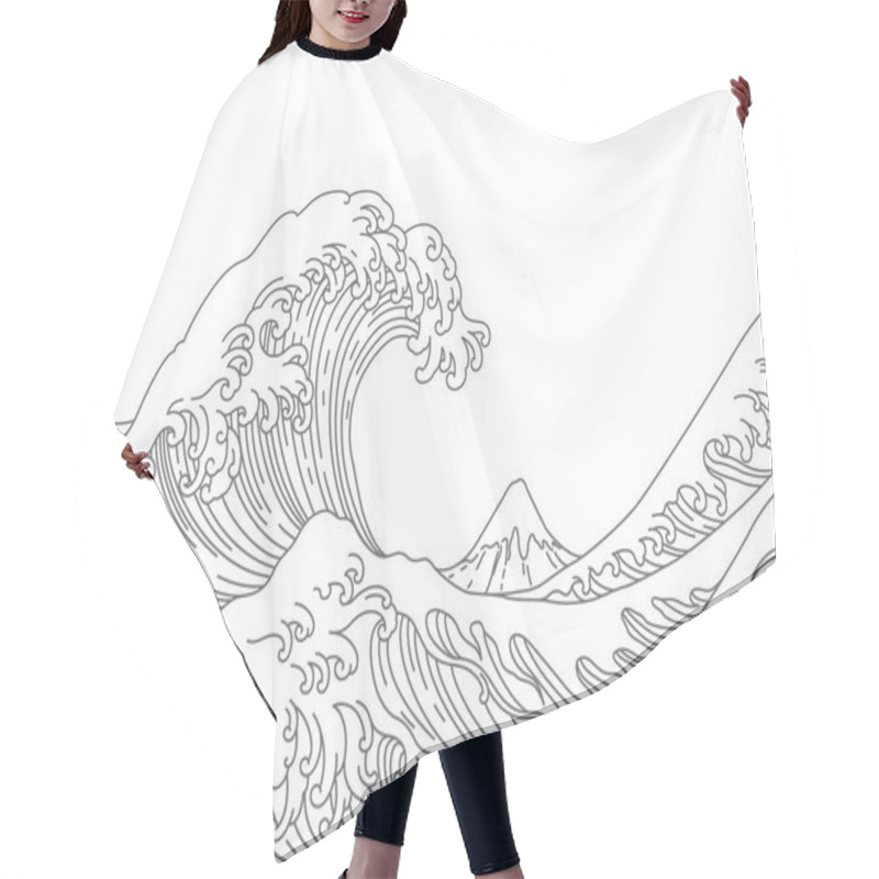 Personality  Japan Great Wave Vector Illustration. Hair Cutting Cape