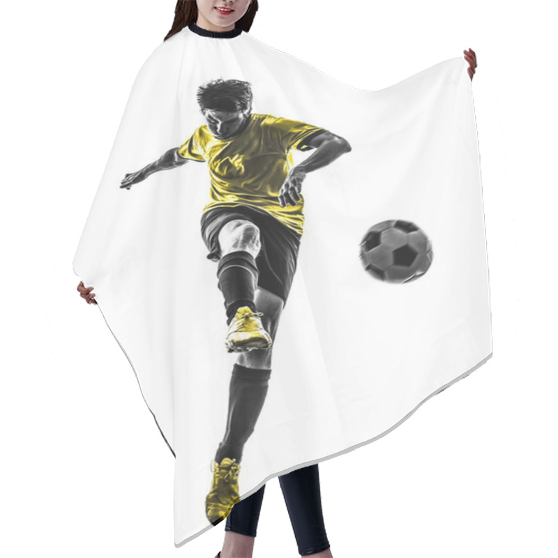 Personality  Brazilian Soccer Football Player Young Man Kicking Silhouette Hair Cutting Cape