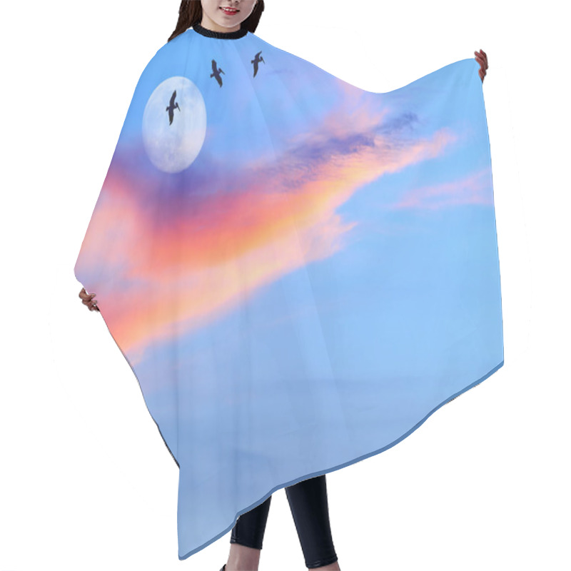 Personality   Birds Silhouettes Sunset Moon Hair Cutting Cape