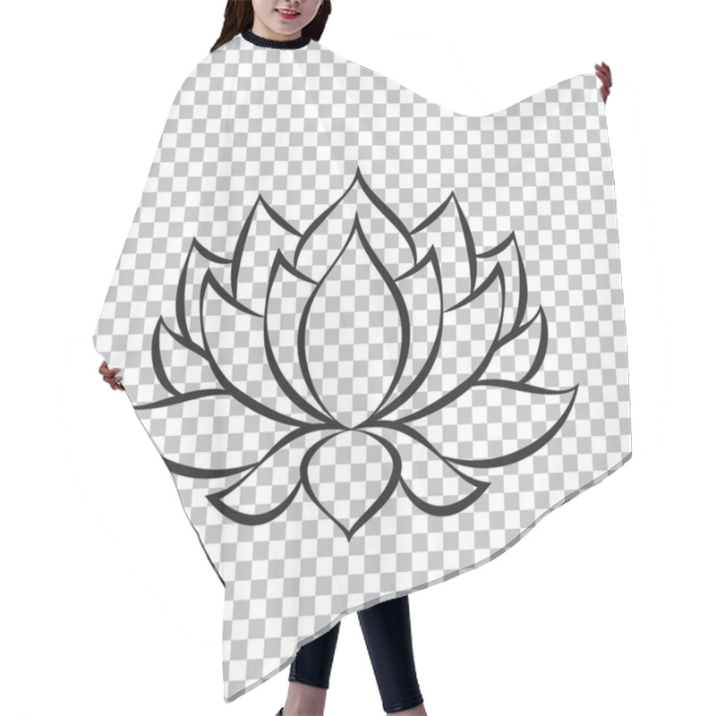 Personality  Lotus Flower Black Silhouette On Transparent Background. Vector Outline Illustration For Tattoo, T Shirts, Yoga Clothes, Home Decorations Hair Cutting Cape