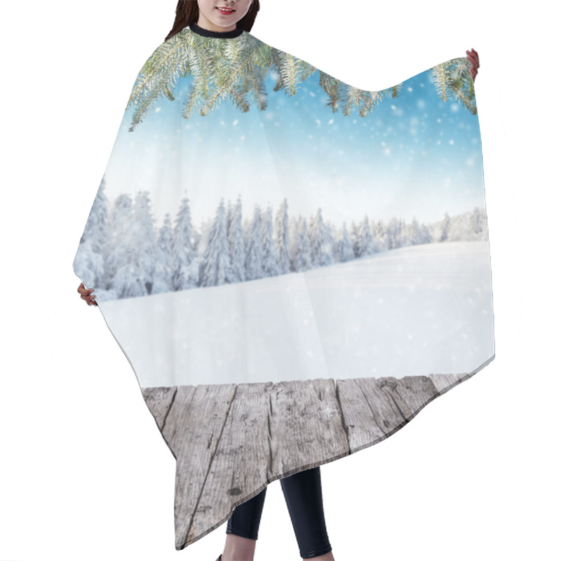 Personality  Winter Landscape With Wooden Planks Hair Cutting Cape