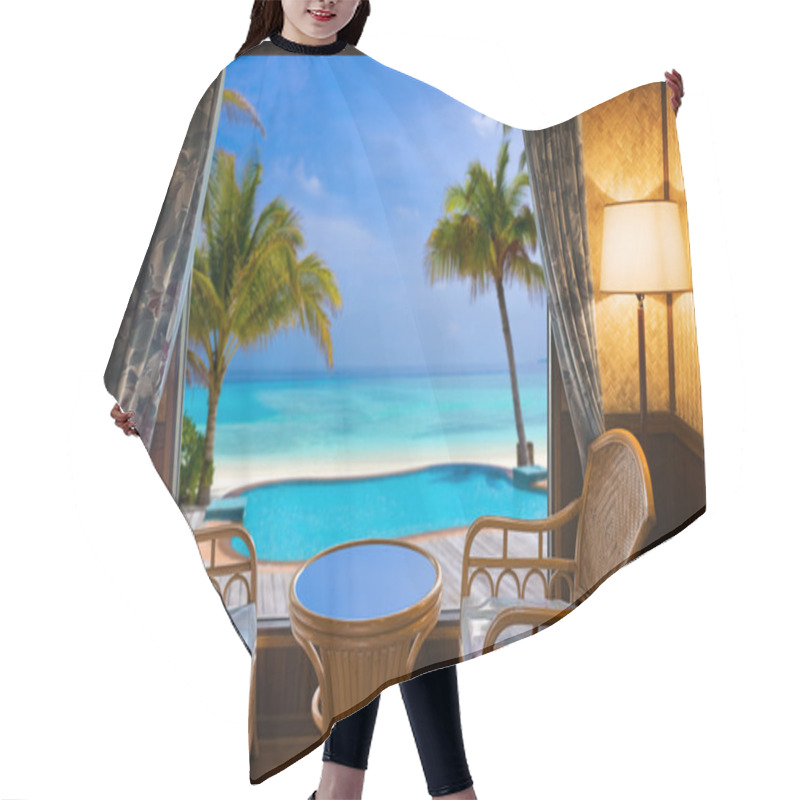 Personality  Hotel Room And Tropical Landscape Hair Cutting Cape