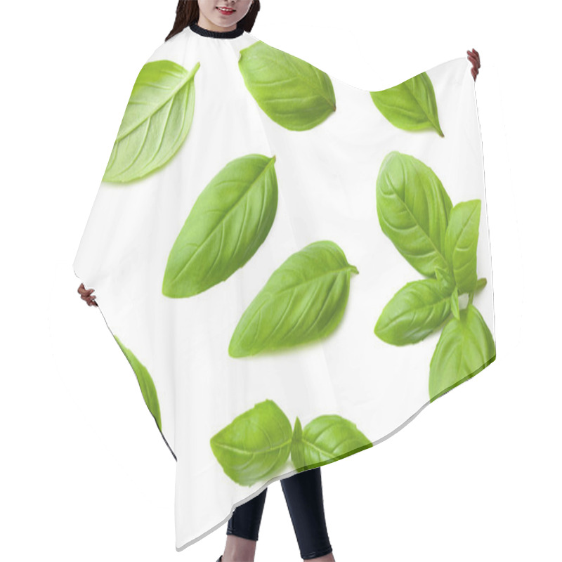 Personality  Basil Leaves Isolated On A White Background. Top View Hair Cutting Cape