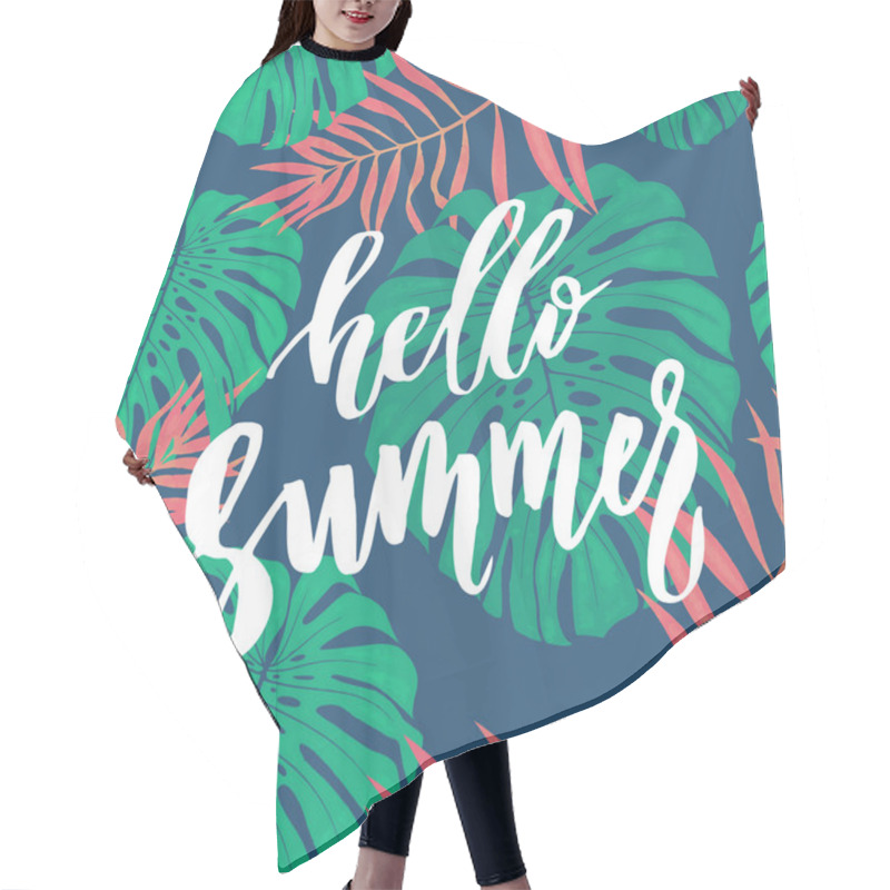 Personality  Hello Summer Card With Tropical Leaf Seamless Pattern. Hair Cutting Cape