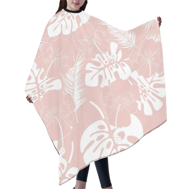 Personality  Seamless Tropical Pattern With White Monstera Leaves And Flowers Hair Cutting Cape