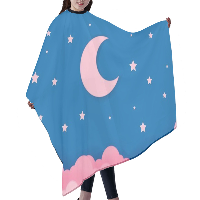 Personality  Pink Moon And Stars In Midnight .paper Art Style Hair Cutting Cape