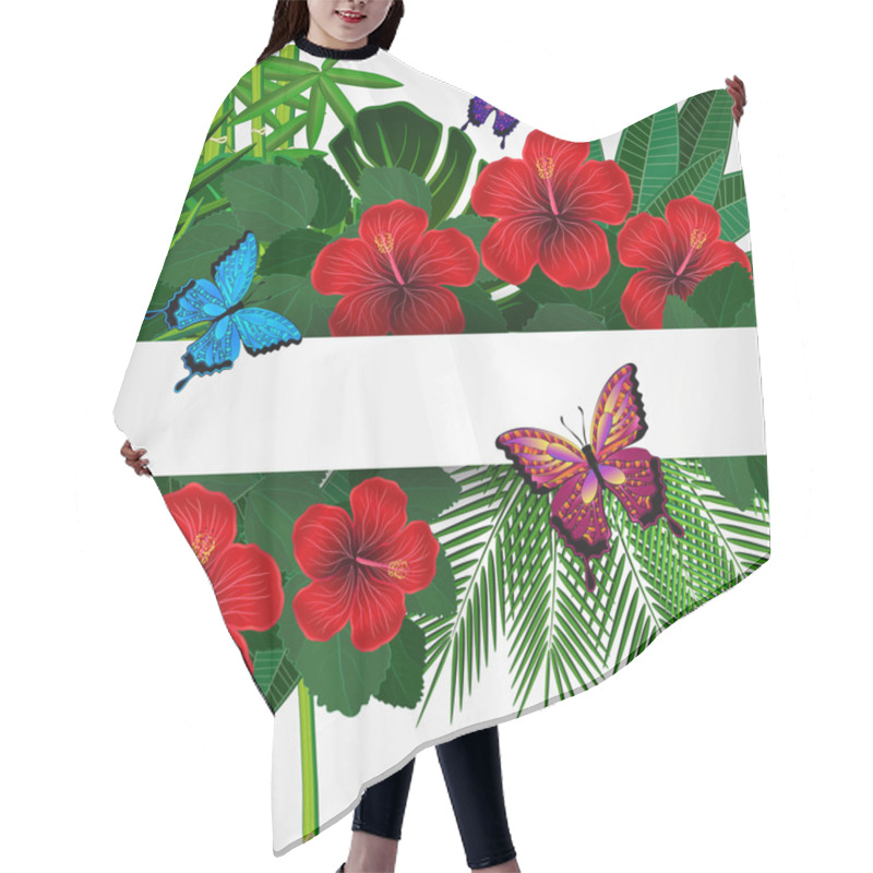 Personality  Tropical Floral Design Background With Butterflies. Hair Cutting Cape