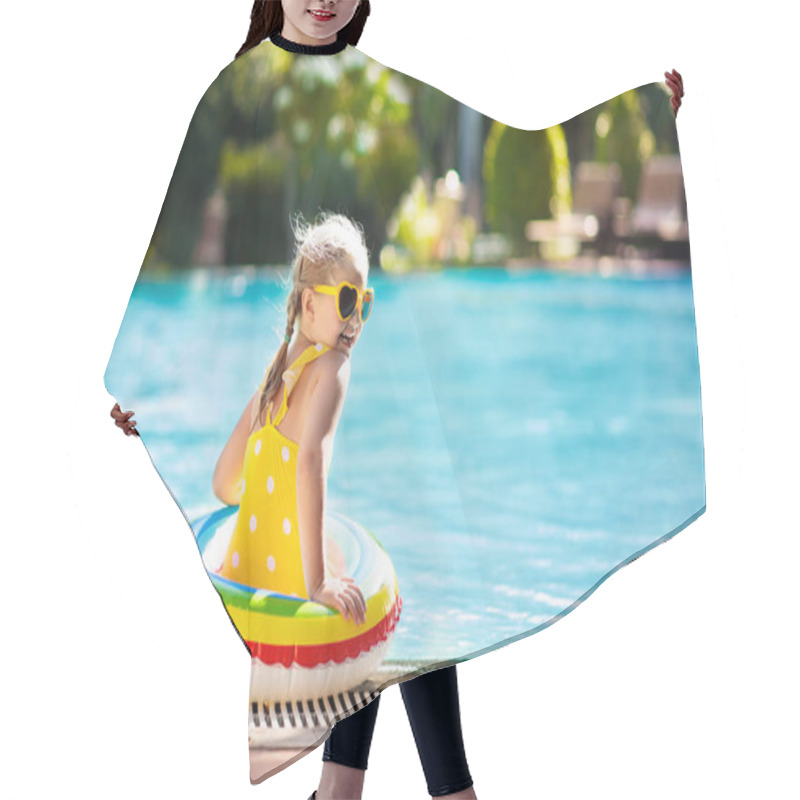 Personality  Child With Goggles In Swimming Pool. Little Girl Learning To Swim And Dive In Outdoor Pool Of Tropical Resort. Swimming With Kids. Healthy Sport Activity For Children. Sun Protection. Water Fun. Hair Cutting Cape