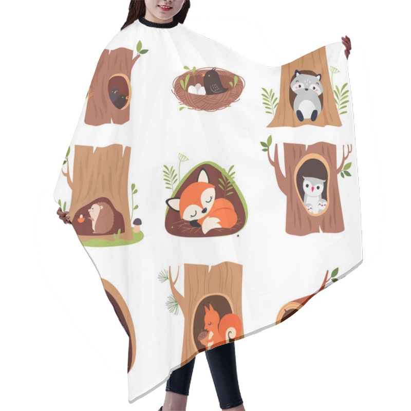 Personality  Cute Animals Sitting In Burrows And Tree Hollows Vector Set Hair Cutting Cape