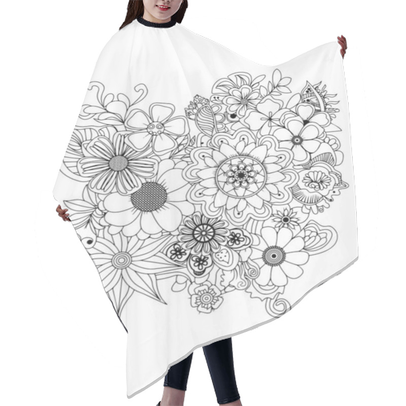 Personality  Hand Drawn Entangle Flowers And Leaves For Adult Hair Cutting Cape