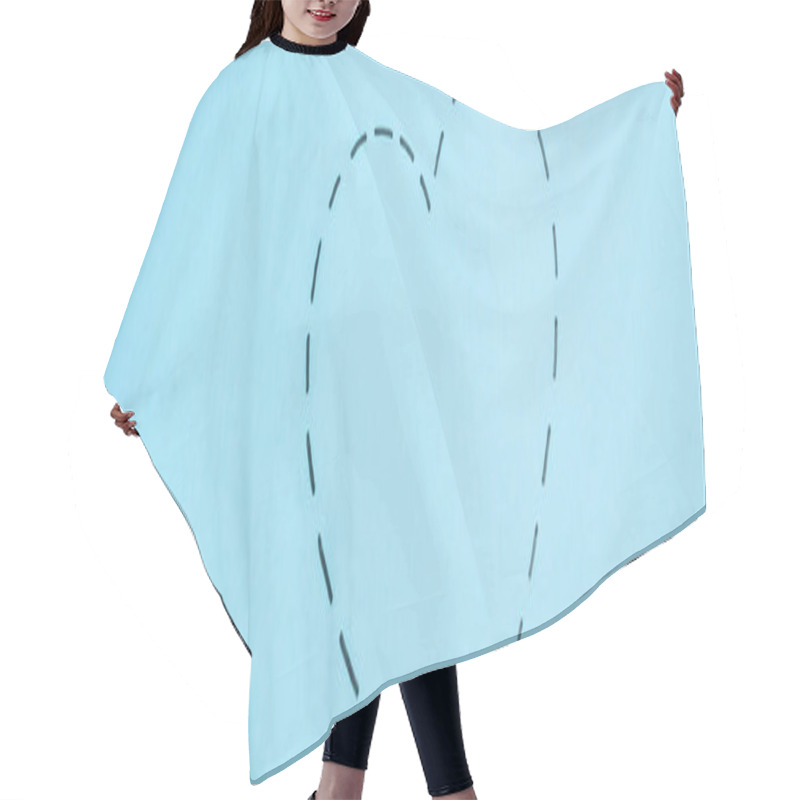 Personality  Top View Of Dotted Line Heart On Blue Background, Banner Hair Cutting Cape