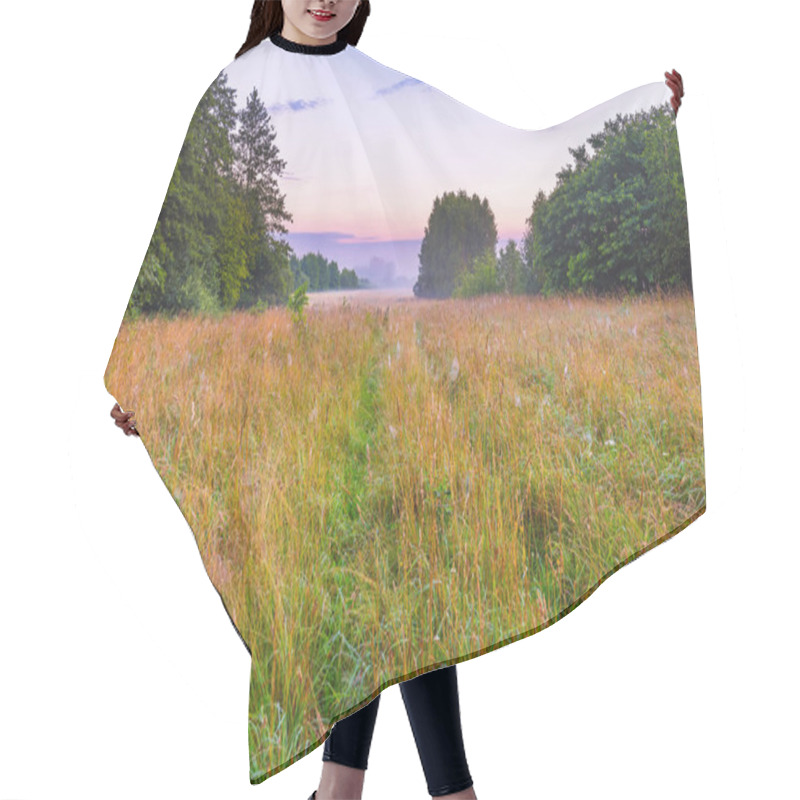 Personality  Vibrant Landscape With Foggy Meadow In Poland Hair Cutting Cape