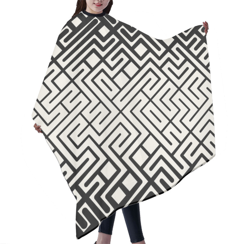 Personality  Vector Seamless  Black And White Stripes Line Geometric Maze Square Pattern Hair Cutting Cape