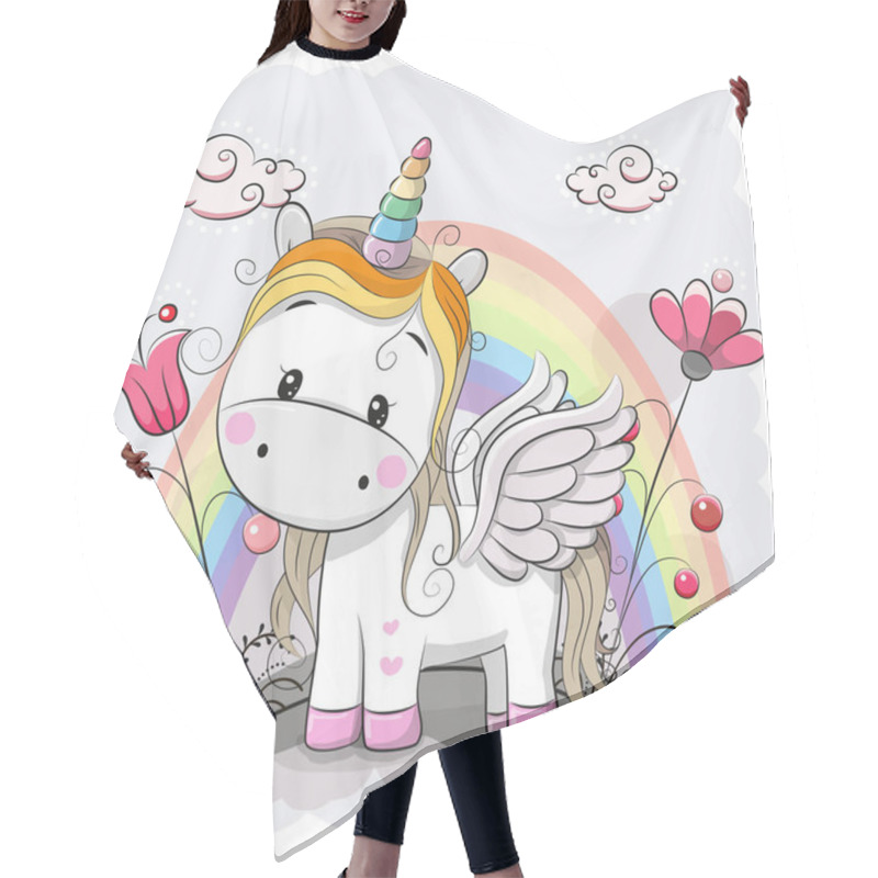 Personality  Cute Cartoon Unicorn On The Meadow Hair Cutting Cape